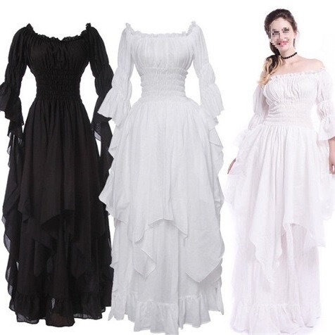 Real Super Gorgeous Lace Trumpet Sleeve Dress Retro Gothic Dress Cosplay Ball Princess Dress