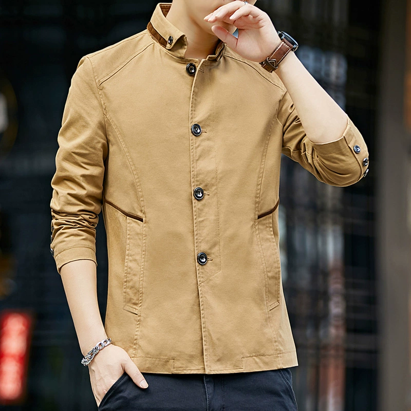 2021 Новый Топ Повседневная Свободная куртка мужская весенне-осенняя ветровка с воротником-стойкой Мужская ветровка выстиранное хлопковое красивое простое пальто