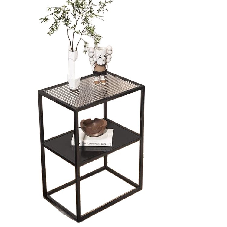 Sofá doméstico de sala de estar, mesa de té, estantería de vidrio de piso, dormitorio, borde de la cama, pequeño tablero de hierro forjado ultra estrecho