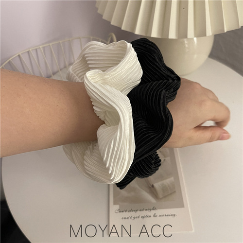 Silky super fairy cream luster large fat hair ring solid color gentle French retro pleated romantic hair accessories for women