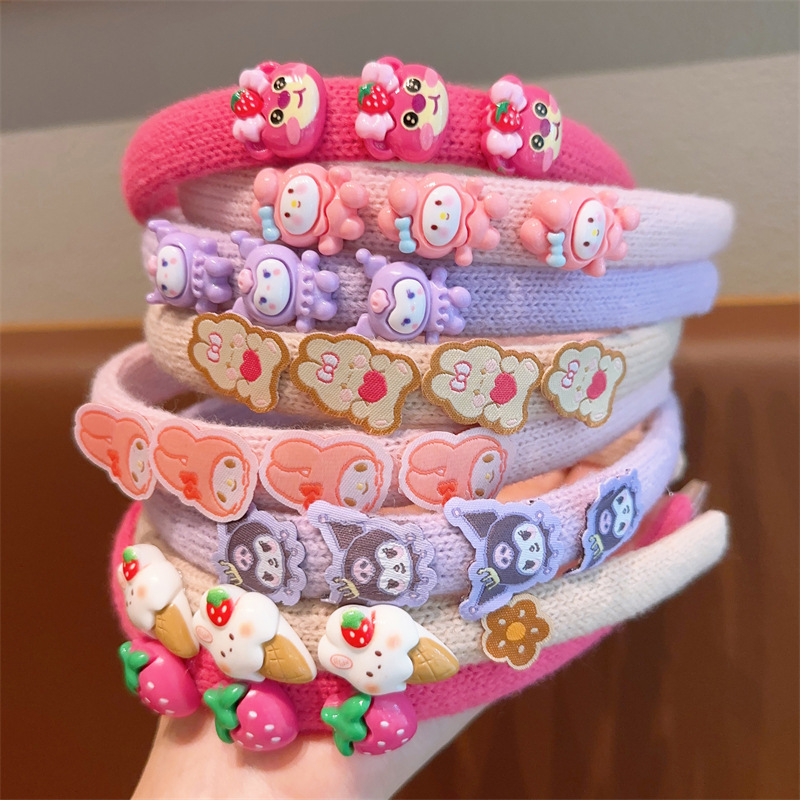 Diadema para niños bebé femenino no apriete horquilla de dibujos animados pelo presionando tocado Paquete de cabello de niña de punto diadema de ala ancha