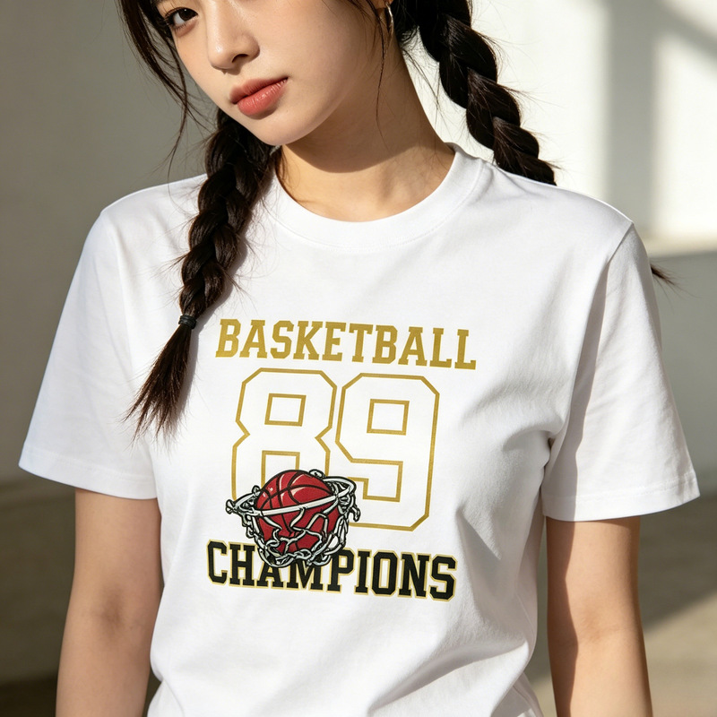 Women's T-Shirt Summer New Korean Style Versatile Cool-Feel 7A Antibacterial Sports Style Basketball Champion Print in Stock Q356 Women's T-Shirt Summer New Korean Style Versatile Cool-Feel 7A Antibacterial Sports Style Basketball Champion Print in Stock Q356