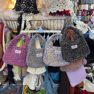 2025 New Autumn and Winter Atmosphere Knitted Handbag Knitted Bag Versatile Ingot Wool Bag Gradient Handbag