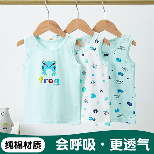 Summer children's vest pure cotton cartoon print children's boys and girls sleeveless bottoming shirt tops close-fitting category A wholesale