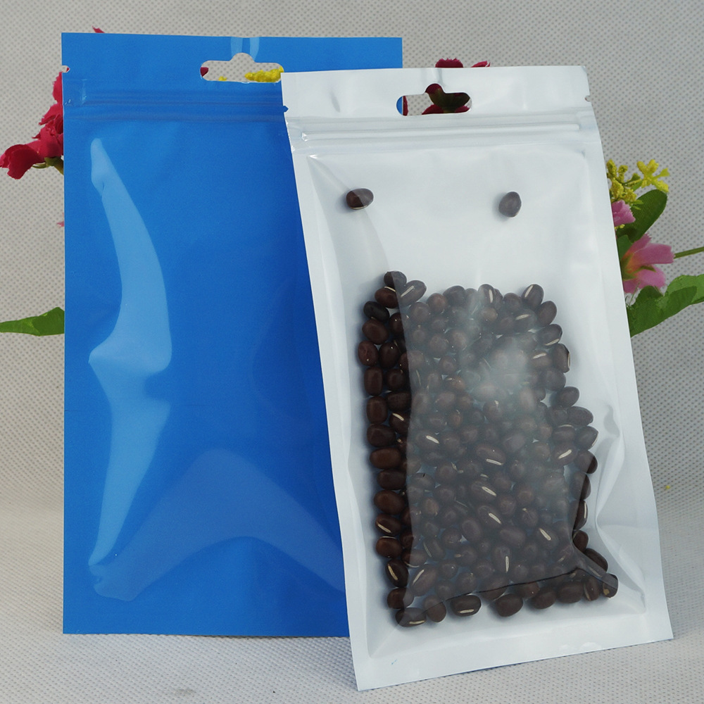 现货供应加厚飞机孔蓝色珠光膜阴阳自封袋手机壳、数据线袋彩印