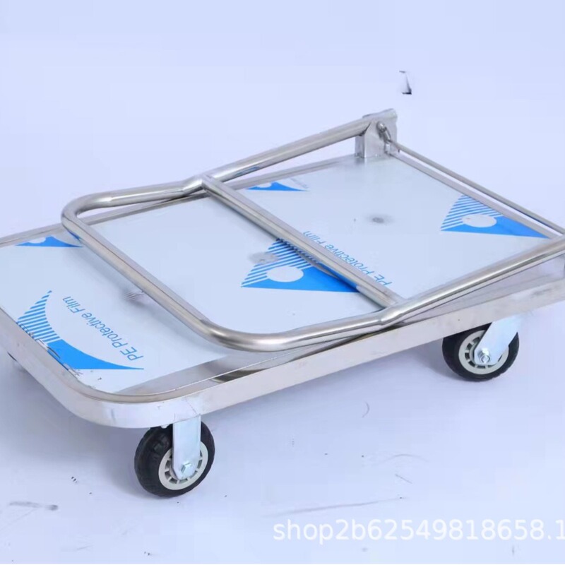 Stainless steel flatbed car folding trolley pull goods small pull cart warehouse trailer portable carrying flatbed car Stainless steel flatbed car folding trolley pull goods small pull cart warehouse trailer portable carrying flatbed car