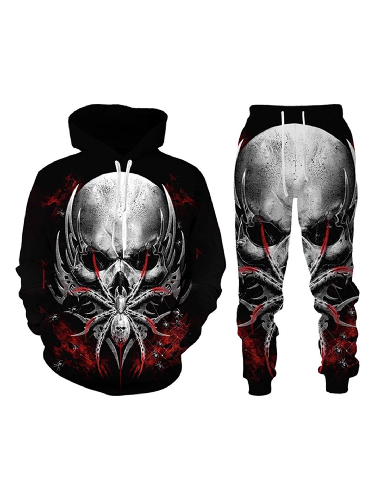 Mechanical Skeleton 3D Printed Hooded Sweatshirt Suit Autumn and Winter Sweatshirt Sportswear Suit Fashion Men's Factory Direct Sales