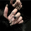 Retro black small design advanced ring for nails, with gem, high-quality style