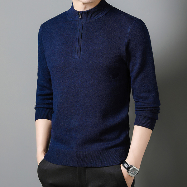 Woolen solid color sweater with zipper
