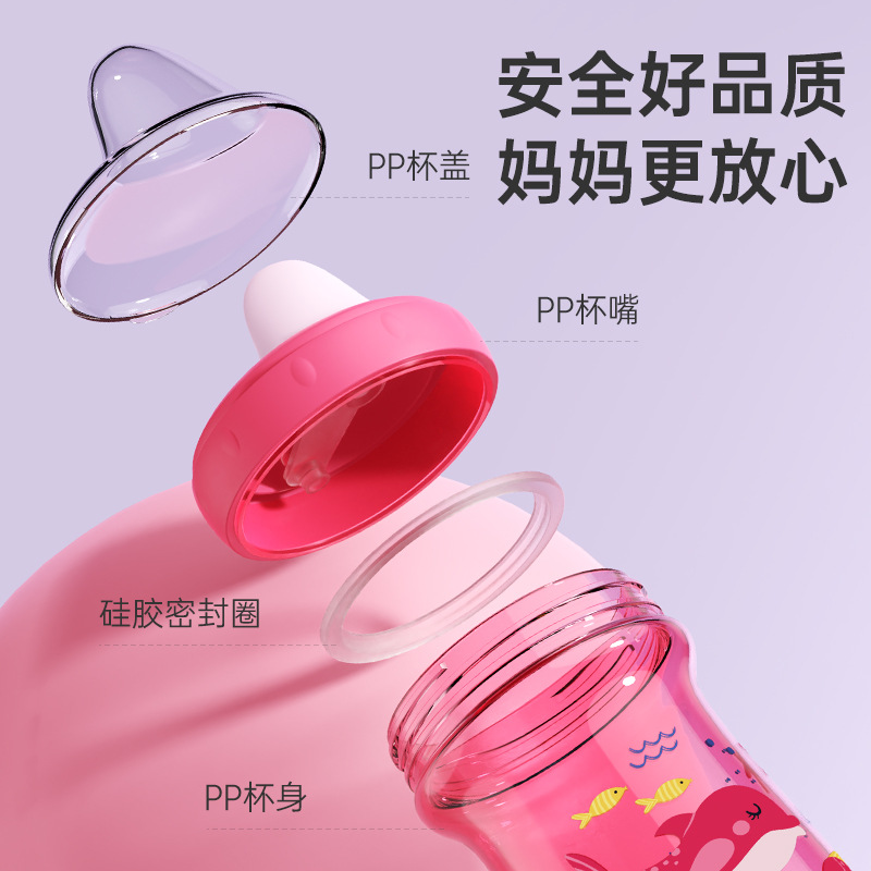 Caricatura de gran capacidad bebés tazas de agua de boca de pato bebés agua potable portátil anticaídas tazas de aprendizaje de bebés cubiertos de entrenamiento