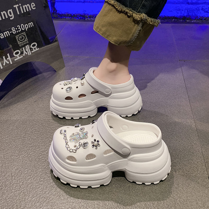 Super Thick Sole Hole Shoes Women's Outwear Height Increasing Fashion Daddy Shoes Half Slippers Platform Slippers Summer Sandals