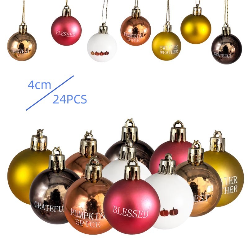 Festival de cosecha de otoño 4cm24 bolas de Navidad de plástico galvanizado de acción de gracias pastoral bola de decoración