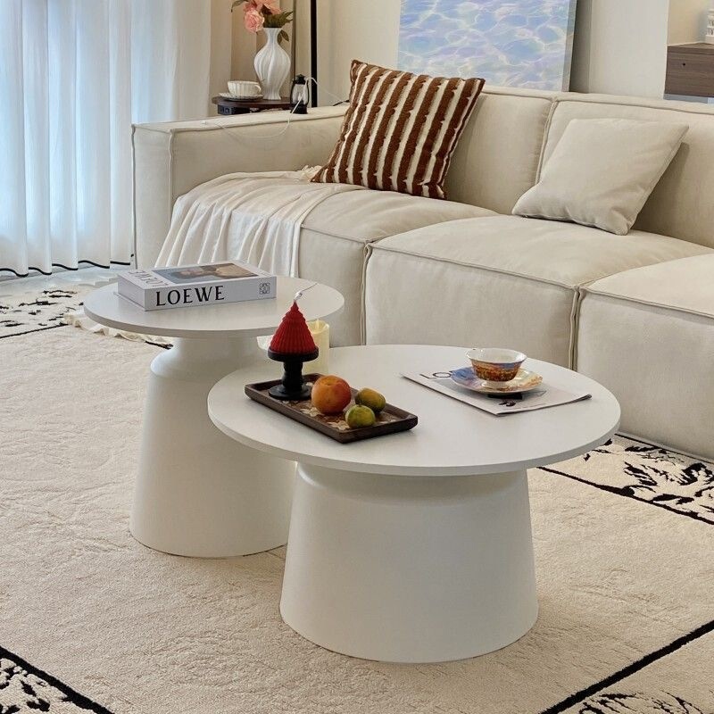 Cream-Colored Round Table for Home Use, Light Luxury Style for Small Apartments, Living Room Side Table, Trendy Homestay, Modern Minimalist Combination Coffee Table
