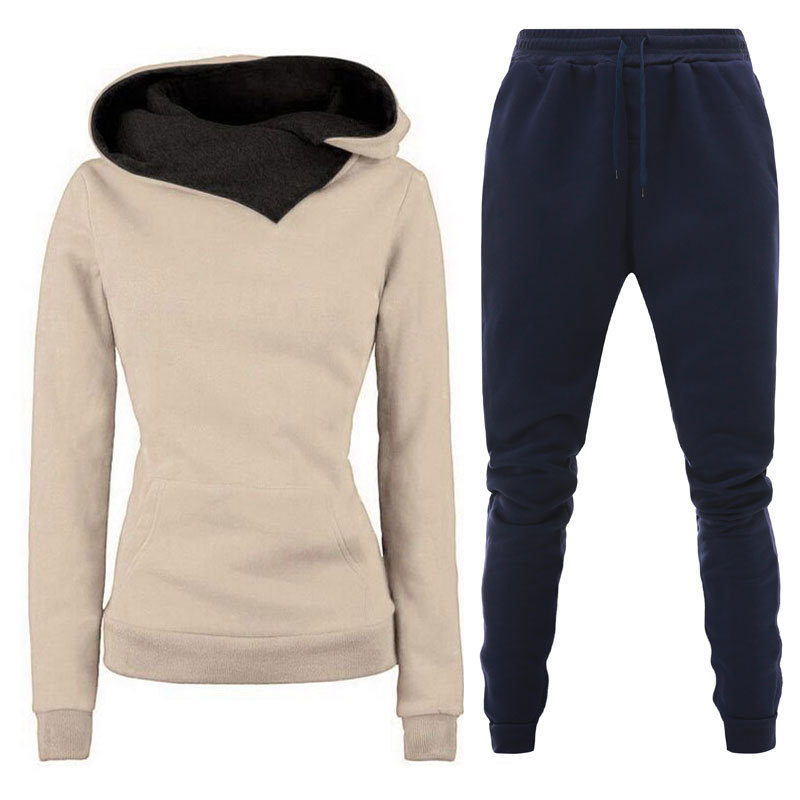 En stock 23 Otoño e Invierno Nuevo traje de ropa deportiva con Capucha forrada de lana para mujer bolso cálido suéter pantalones ropa de mujer al por mayor