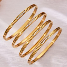 316L爪镶5A锆石卡扣手镯几何凹槽chic个性气质可叠戴手镯bracelet