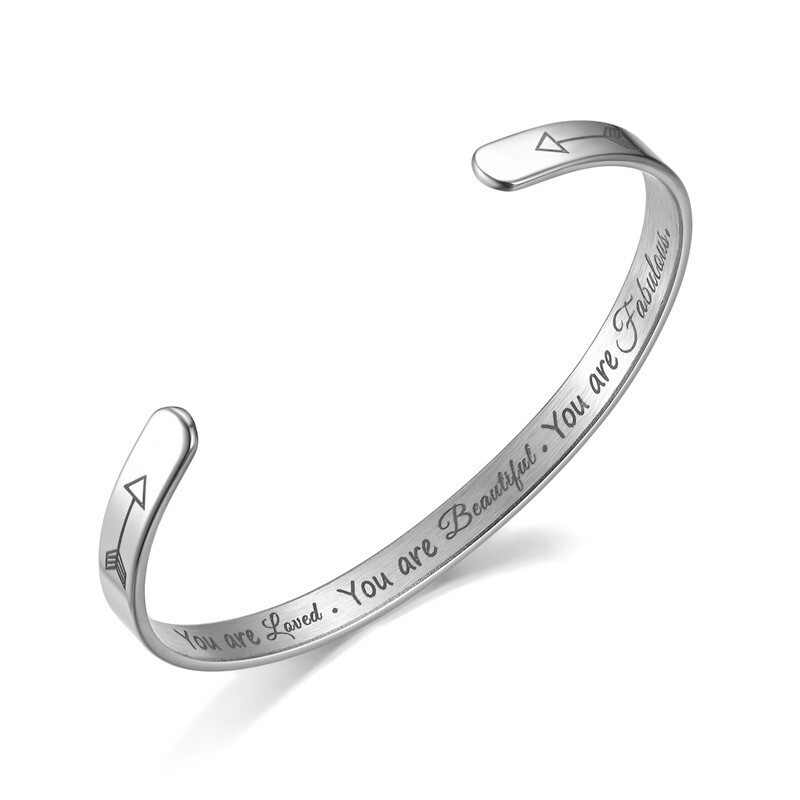 Trendy Fashion Open Titanium Steel Bracelet Personalized Phrase "Forever Love You" Couple Bracelet European and American Cross-Border Jewelry