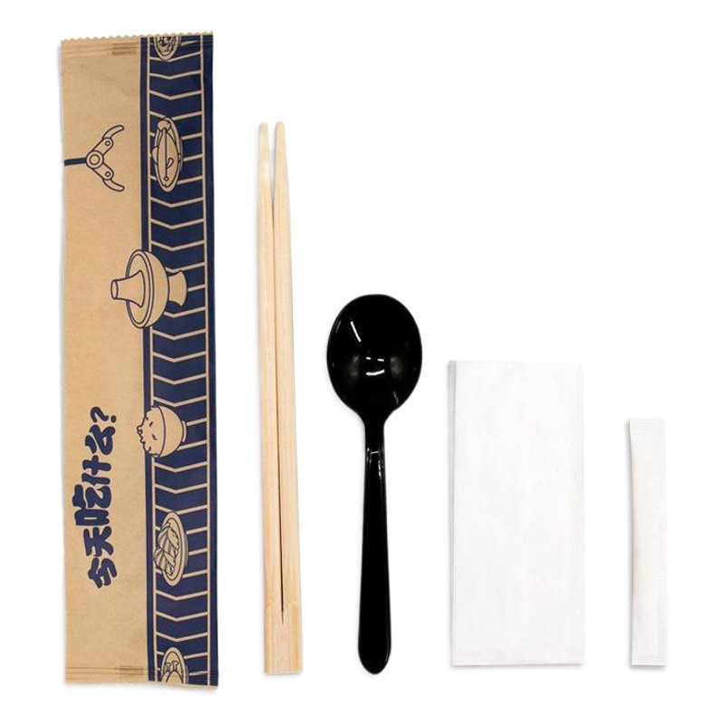 Factory wholesale disposable chopsticks four-piece tableware package package package takeaway chopsticks package independent design