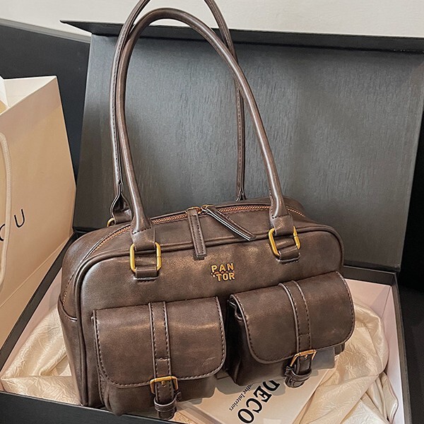 Maillard Brown Bag Women's 2025 New Trendy Retro Boston Bag Commuting Underarm Shoulder Pillow Bag