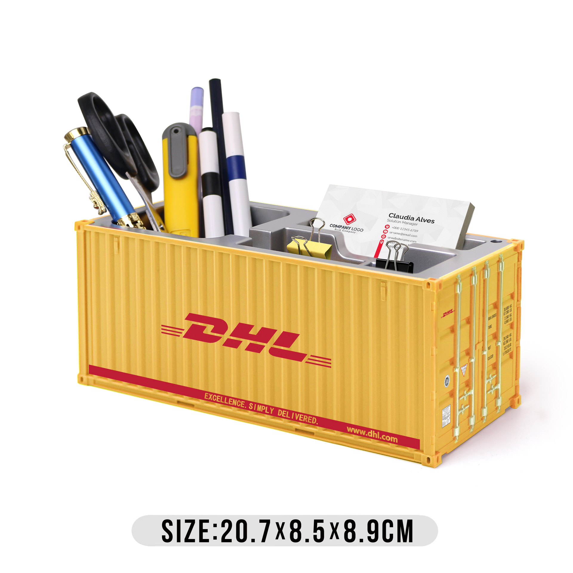 Caja de tarjetas de visita amarilla DHL Pen Holder