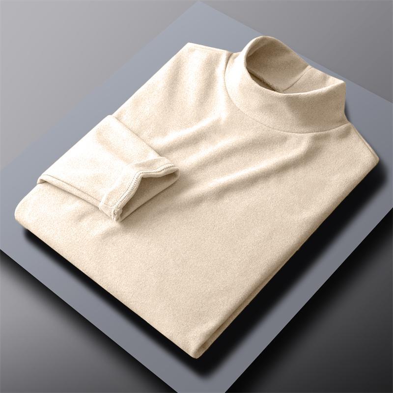 Double-sided Velvet Base Shirt Men's Autumn and Winter Double-sided Velvet Semi-high Collar Thermal Underwear T-shirt Inner Long Sleeve T-shirt Top