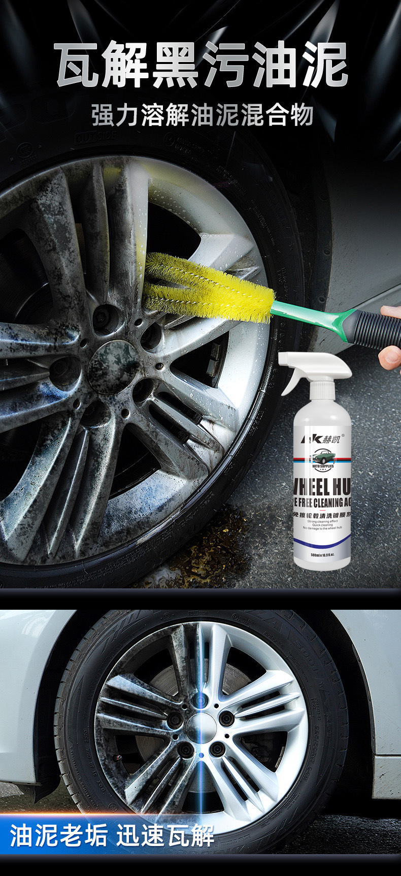 Car tire wheel cleaning agent coating maintenance aluminum alloy steel ring decontamination iron powder Car Wash cleaning remover