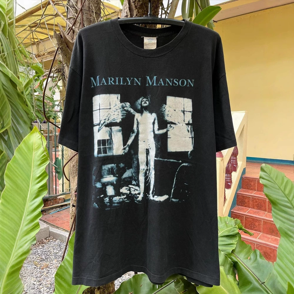 Американский винтажный Marilyn Manson рок-футболка свободного кроя с коротким рукавом