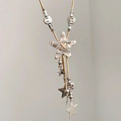 工业风~复古做旧编绳星星流苏项链吊坠毛衣链颈链千禧辣妹风配饰