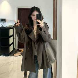 韩版气质巨好看的短款风衣外套女年秋冬季新款小个子薄款