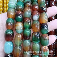 天然孔雀玛瑙桶珠手链 散珠串珠红,绿玛瑙石手串DIY首饰半成品批