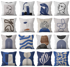 Modern Minimalist Geometric Abstract Throw Pillow Cover Blue Character Print Sofa Home Decor Cushion Cover