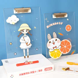 亚克力a4板夹透明学生收纳夹写字垫板文件夹菜单书写板-定制图案
