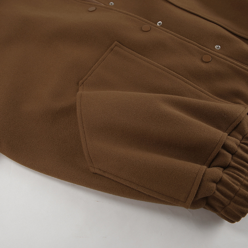 Damenbekleidung 2024 Winter neuer Maillard-Wollmantel in Braun, verdickter mittellanger Wollmantel mit Stehkragen_voghion.com