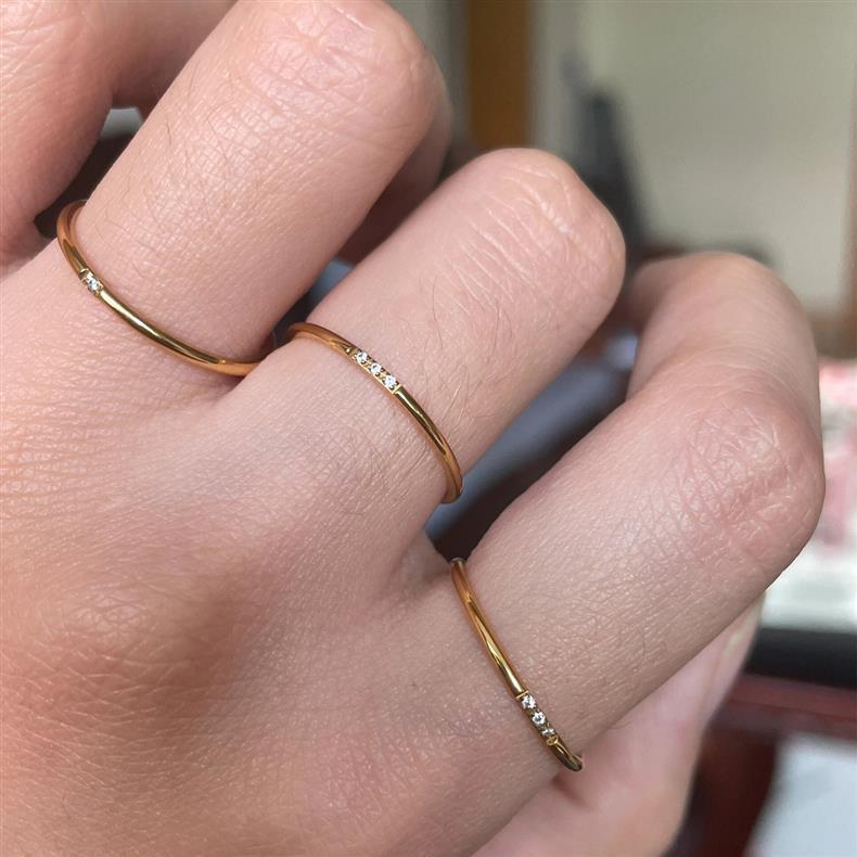 Baoman 14K Extremely Fine Diamond Ring Women's Micro-inlaid Stacked Wear Design Sense Niche Pine Ring Distinctive Tail Ring Ins