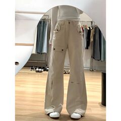 【韩牛】美式多口袋工装微喇牛仔裤女春季爆款高腰不贴腿马蹄裤