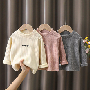 Children's knitted sweater new boys and girls autumn and winter pullover sweater solid color round neck loose Korean style children's clothing top