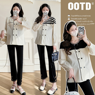 Pregnant women's clothing spring fashionable new style elegant top design sense heavy-duty shirt loose belly-covering thin top