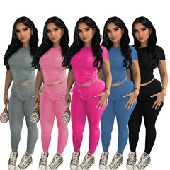 YM015-D5 ヨーロッパとアメリカの女性の服アマゾンの新しいファッションセクシーな無地糸ツーピースセットクロスボーダー女性用