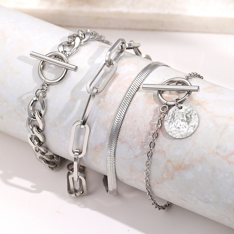 European and American Cross-Border Jewelry Hip-Hop Trendy Snake Bone Chain Bracelet Set Retro Metal Ot Buckle Tag Bracelet for Women European and American Cross-Border Jewelry Hip-Hop Trendy Snake Bone Chain Bracelet Set Retro Metal Ot Buckle Tag Bracelet for Women