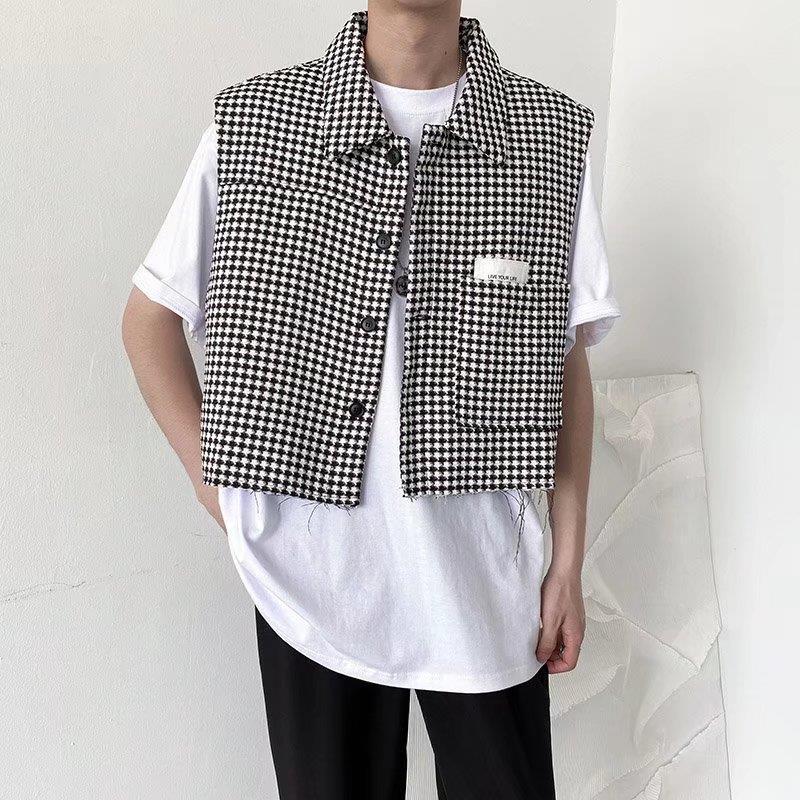Vintage Plaid Vest Jacket Men's Spring and Autumn Loose Korean-style ins Fashionable and Handsome Short Vest Waistcoat Vintage Plaid Vest Jacket Men's Spring and Autumn Loose Korean-style ins Fashionable and Handsome Short Vest Waistcoat
