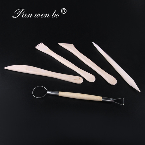 Creative wooden soft clay clay sculpture knife 5-piece set DIY children's carving and painting clay pottery tool set wholesale