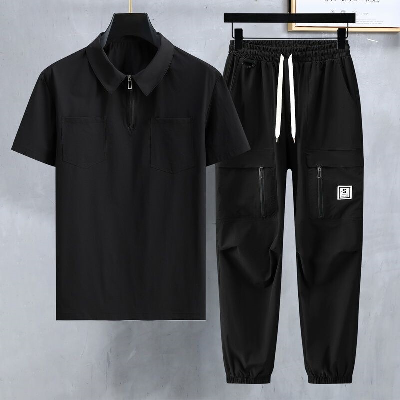 Large Size Short-Sleeved Shirt for Men, Loose Summer Thin Workwear Trousers, Men's Casual Sports Quick-Drying Suit