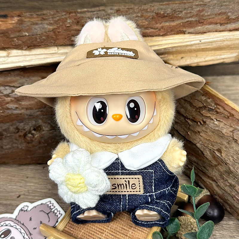 Labubu se sienta en la fiesta, ropa de bebé, caja ciega de primera generación, ropa de bebé Labubu, ropa de tela rabble, cara de vinilo de felpa