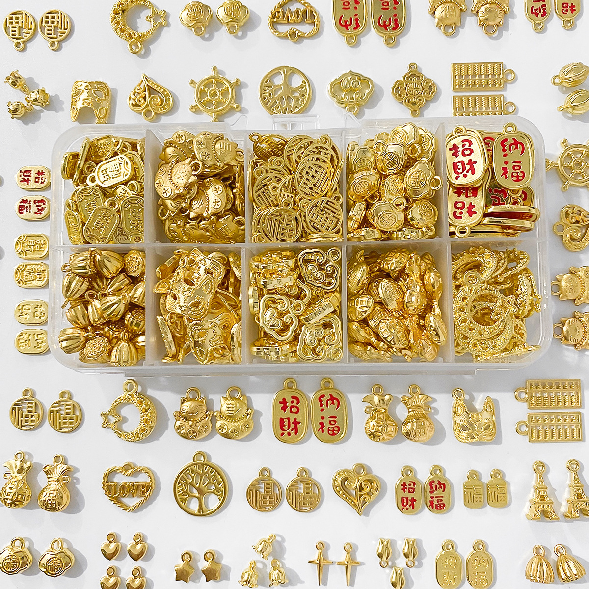 金色合金配件吊坠挂件diy手工手链饰品材料福字饰品手串挂坠配饰