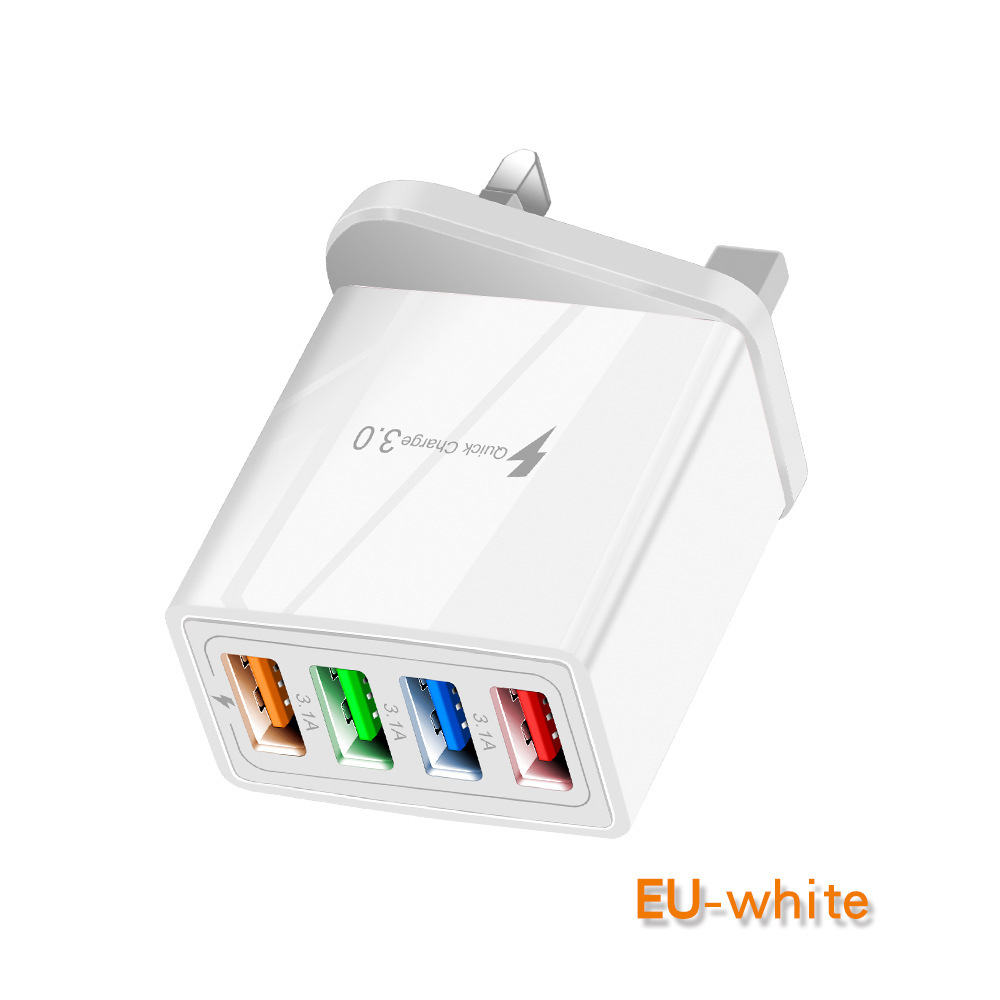 4usb cargador de teléfono móvil 3a color cabeza de carga LED luz estándar europeo estándar americano tableta transfronteriza exclusivo para venta al por mayor