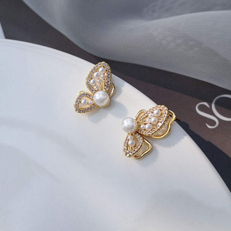 simple butterfly pearl earrings wholesale Nihaojewelry