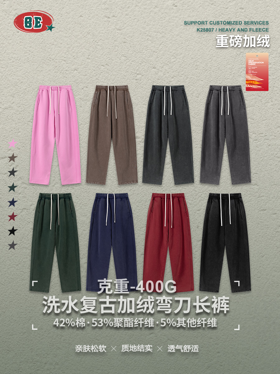 Ropa para Hombre BE | Pantalones Casuales de Hombre, Estilo Americano, Tendencia Invierno 2025, Lavado Retro, Forro Polar, Corte Curvo, Holgados y Rectos