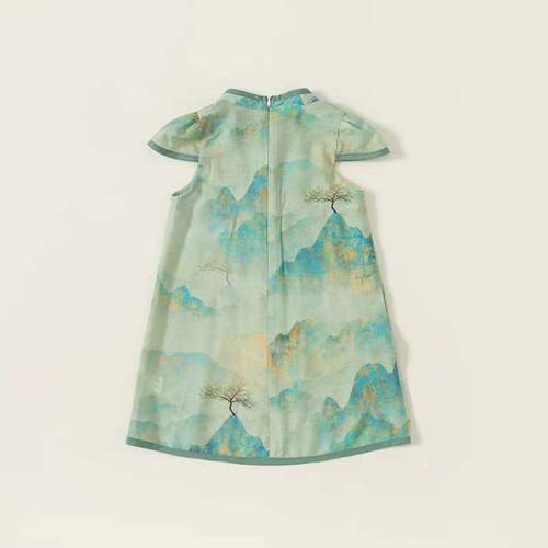 Ladie's Chinese Style Cheongsam Dress Summer  New Children's Baby Republican Ancient Style Landscape Painting Button Dress