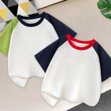 儿童时尚潮流韩版圆领t恤插肩短袖纯棉纯棉儿童男装打底衫半袖