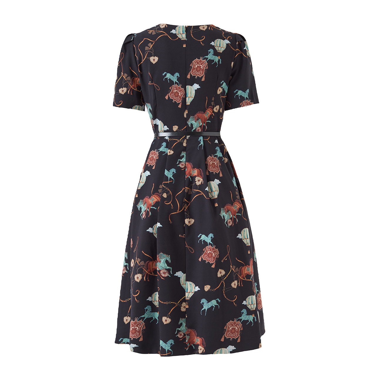 Đầm chữ A tay ngắn in họa tiết chiffon mùa hè — màu đen chi tiết 17