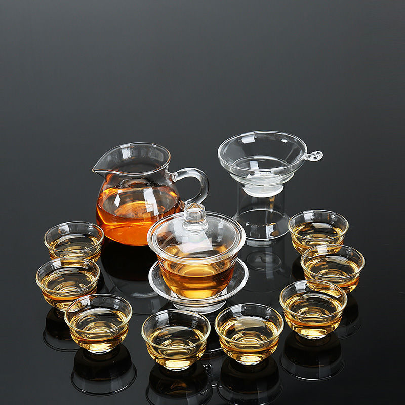 Glass Tea Set Household Kung Fu Tea Cup Transparent Simple Living Room Office High Temperature Tea Pot Filter Tea Pot